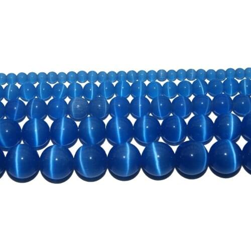 Natural Stone Blue Opal Natural Cat Eye Round Beads 4 6 8 10 12 MM Pick Size For Jewelry Making Charm DIY Bracelet Necklace