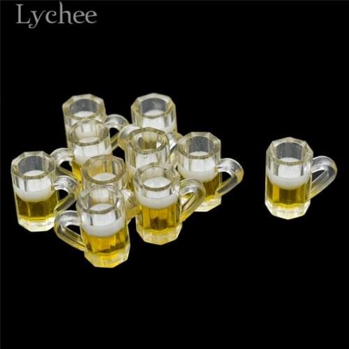 Lychee Life 10pcs Mini Beer Cup Model Doll House Transparent Cup Miniatures Fairy Garden Decors Gift for Children