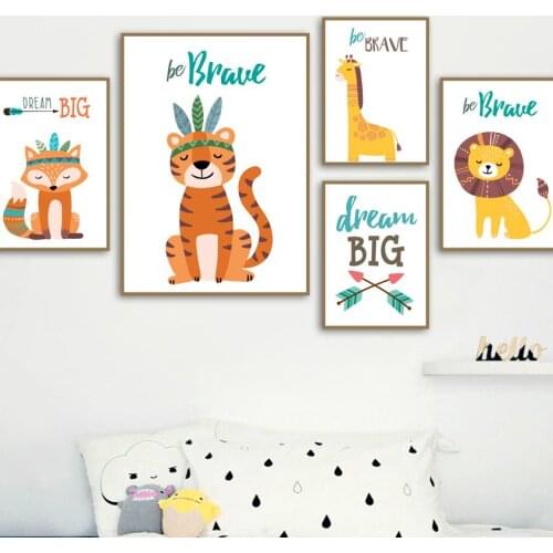 Cartoon Arrow Bear Lion Fox Owl Rabbit Wall Art Canvas Painting Print Nordic Posters And Prints Wall Pictures For Kids Room