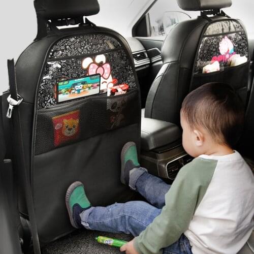 Cartoon Car Backseat Organizer Pu Leather Seat Cover Kids Protector for Child /Baby Storage Pocket Wear Resistant Anti-kick Mat