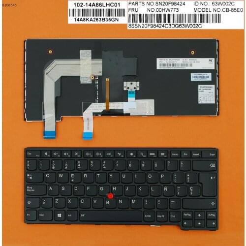 Spanish SP Layout New Replacement Keyboard for Lenovo Thinkpad S3 yoga 14 Laptop with Backlit & Pointer