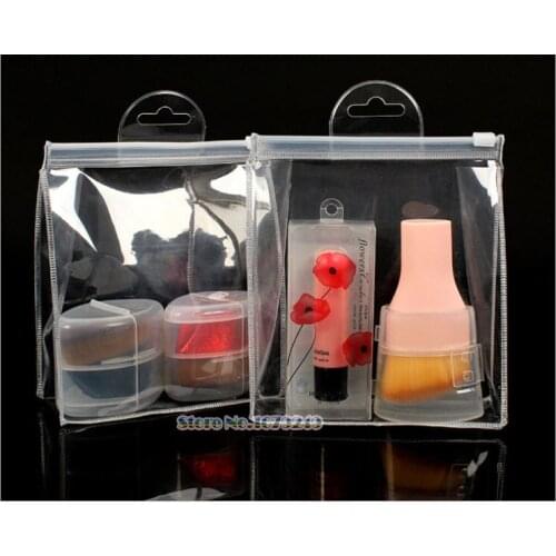 Wholesale 15.5*13.5*5cm Clear Transparent Plastic PVC Bags with pothook Travel Makeup Cosmetic Bag Toiletry Zip Pouch 300pcs/lot