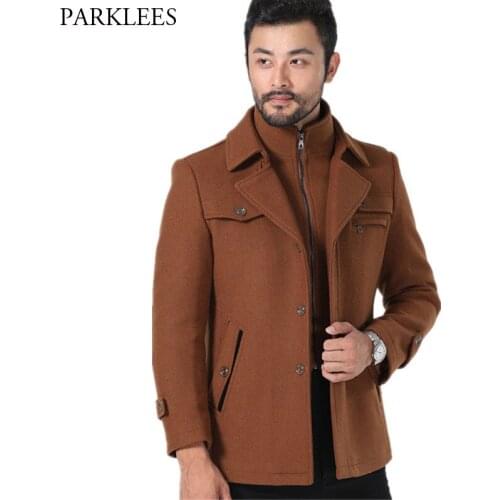 Thicken Wool Coat Men 2020 Brand Double Collar Solid Color Woolen Pea Coats High Quality Comfortable Overcoat Manteau Homme 4XL