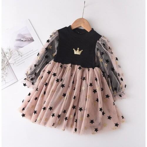 Qunq Children Dress Baby Toddler Girl Fall Spring Clothes 2020 New Long Sleeve Mesh Sequined Star Kids Princess Party Costume