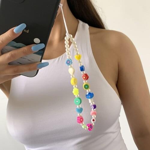 2021 New Ins Acrylic Bead Smile Mobile Phone Chain CellPhone Strap Anti-Lost Lanyard For Women Summer Jewelry