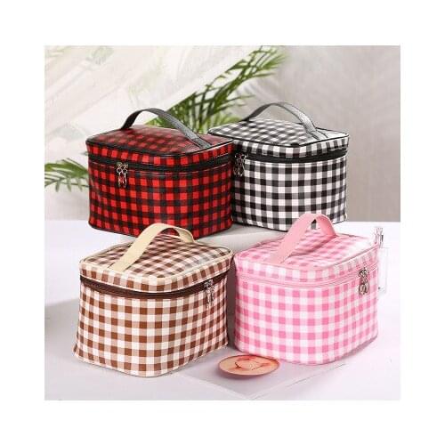 Lattice Zipper Travel Cosmetic Bag For Wash Make Up Box Portable Women Makeup Bag Organizer For Handbag Beauty Toiletry Kit Case
