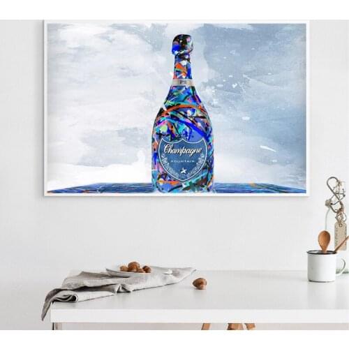Nordic Fashion Canvas Print Poster Wine Bottle Abstract Modern Painting And Print Wall Art For Living Room Kitchen Decor