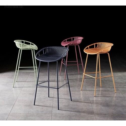 7 Colors Nordic Wrought Iron Bar Chair Minimalist Modern High Bar Chair Bar Furniture Light Luxury Creative Outdoor Bar Chairs
