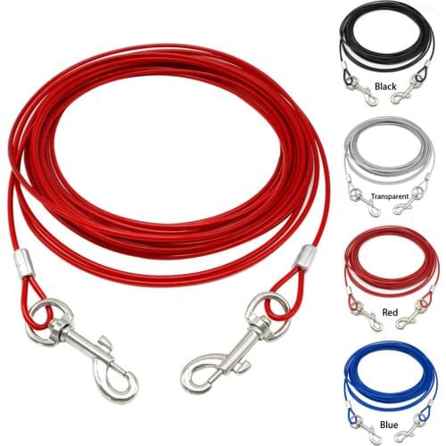 3m 5m 10m Tie Out Cable Leash For Dogs Outdoor Camping Picnics Pet Dog Wire Lead Leash Bite Proof Red White Black Blue