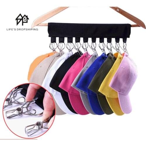 Foldable Baseball Cap Rack Hat Towel Hanger Clip Rustproof Closet Baseball Cap Organizer Hanging Rack Stainless Steel Clips