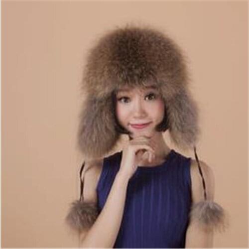 Free size High Quality Winter Womens 100% Nature Mink Fur Hat Nature Fox Fur Ear Cap