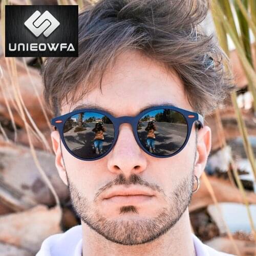 UNIEOWFA Female Rivet Retro Round Sunglasses Women Men Polarized Vintage Oval Sun Glasses For Men Women Polaroid Black TR90 2019