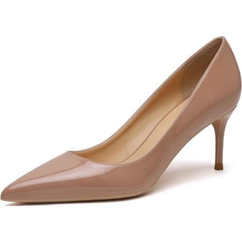 2020Beige Womens Shoes Patent Leather Shoes Woman High Heel Fashion 6.5CM High Heel shoes