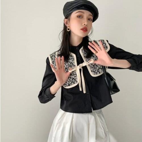 Black Vintage Chic Fashion Suit Women Spring Jacquard Shawl Short Shirt Top + High Waist A-Line Skirt Two-Piece Suit