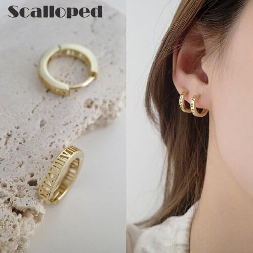 SCALLOPED Vintage Roman Numeral Circle Hoop Earrings For Women 2021 New Designer Hollow Metal Fashion Light Luxury Jewelry