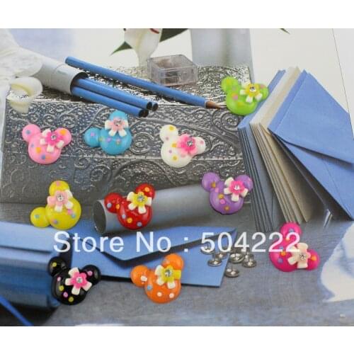 200pcs Assorted kawaii Resin Mouse polka Dots flower bow with rhinestone Cabochons charms,for diy jewelry 20mm