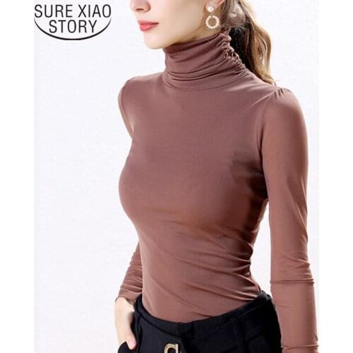 2021 Long Sleeve Turtleneck Solid Shirts Ladies Tops and Blouses Roupas Feminina Blouses Woman Womens Tops and Blouses 5906 50