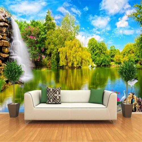 Beibehang 3D personalized custom landscape waterfall bedroom TV background wallpaper three-dimensional natural landscape seaml