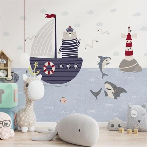 Beibehang custom Cartoon bear nautical wallpaper for children room bedroom decor TV background papel mural wall paper home decor
