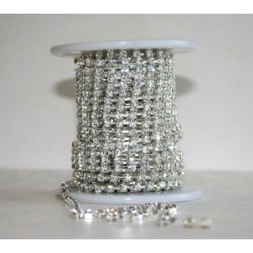 Cup chain ss38 Crystal Clear stones beads Silver base 10 roll/lot Use for garments accessories
