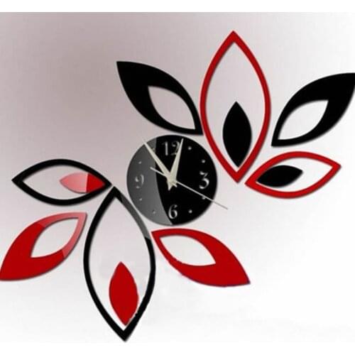Clock Lotus DIY 3D Art Acrylic Mirror Wall Sticker TV Backdrop Home Decoration