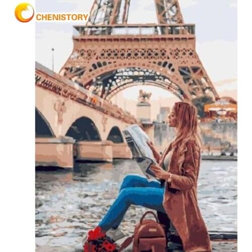 CHENISTORY DIY Oil Painting By Numbers Kits Dusk Towel Landscape Picture By Number HandPainted 40x50cm Framed Home Decor Arts