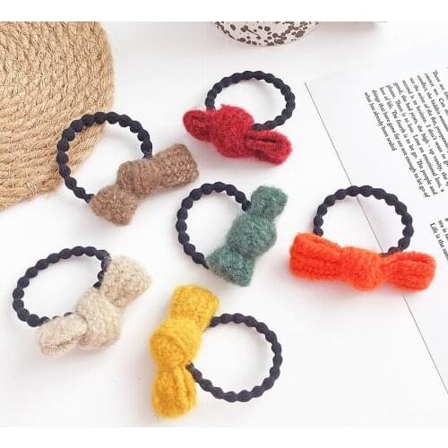 2020 Children Cute Colors Knittinf Bow Elastic Hair Bands Girls Lovely Soft Scrunchies Rubber Bands Kids Sweet Hair Accessories