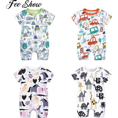 Baby Girls Boys Cartoon Romper Infant Soft Cotton Short Sleeve Jumpsuit Newborn Baby Bodysuit Toddler Clothes For 0-18M Babies