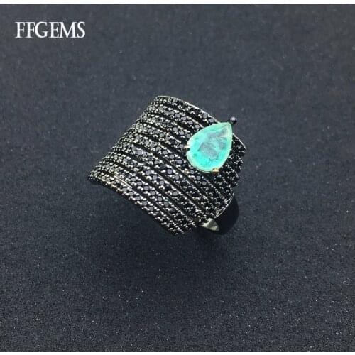 FFGems Created Emerald Ring Created Gemstone Black Spines Fine Jewelry For Women Lady Engagement Wedding Party Gift With Box
