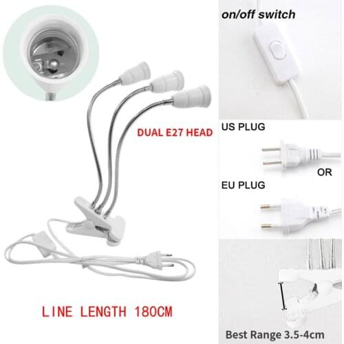 E27 Socket 3 Heads Flexible Light Clip With On/Off Switch Lamp Holder For Desk Light LED Plant Grow Bulbs Base EU/US Plug