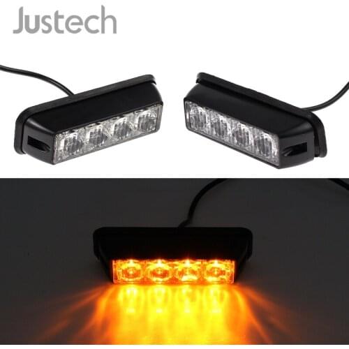 Justech 2Pcs 4 LED Car Strobe Flash Light Amber Strobe Flashing Light Recovery Light Lamp 12-24V For Truck Breakdown Lorry Van