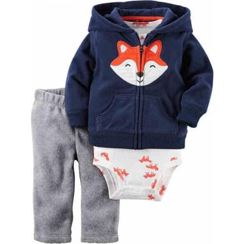 Newborn baby boy clothes set cartoon fox hooded long sleeve coat+romper+pants baby girls outfit infant clothing suit 2021 spring
