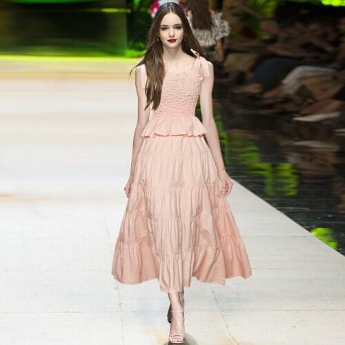 New Suspender Bow knot Elastic Slim Top + Puffy Long Skirt fashion suit womens set 210630MZ01