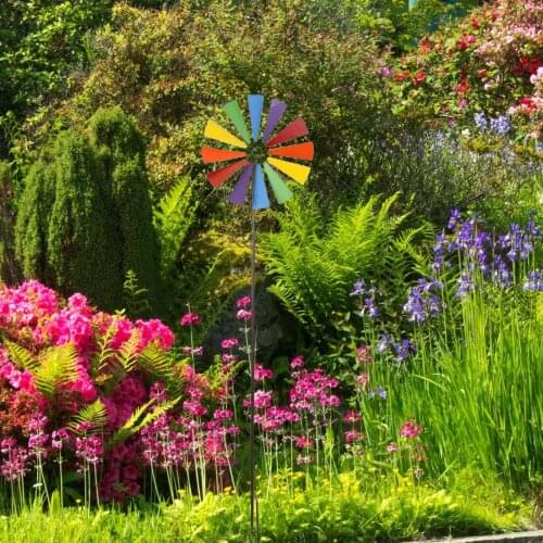 Beautiful Durable Iron Garden Pinwheels Whirligigs Windmill Rainbow Colors Toys for Decor Lawn Decorative Garden Art Whimsical