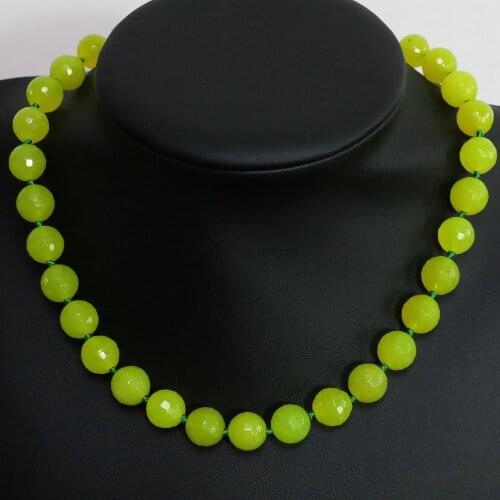 Fashion Lemon Yellow Natural Stone Chalcedony Jades Faceted Round Beads Necklace 8,10,12,14mm Fashion Chain Jewelry 18inch B1458