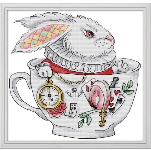 Rabbit cups cross stitch kit aida 14ct 11ct count print canvas cross stitches needlework embroidery DIY handmade