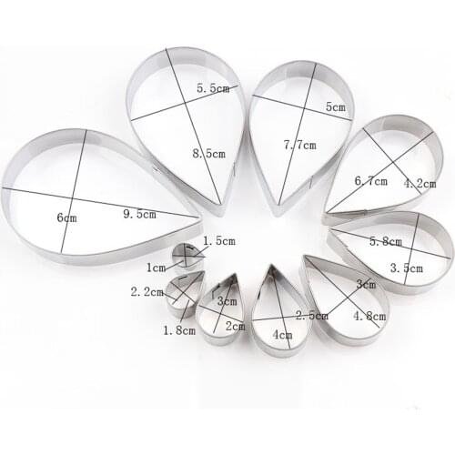 Set Of 10 Sizes Raindrop Rain Drop Cookie Cutters Mold for Cake Bread Cookie Stainless Steel Mould Cake Decoration
