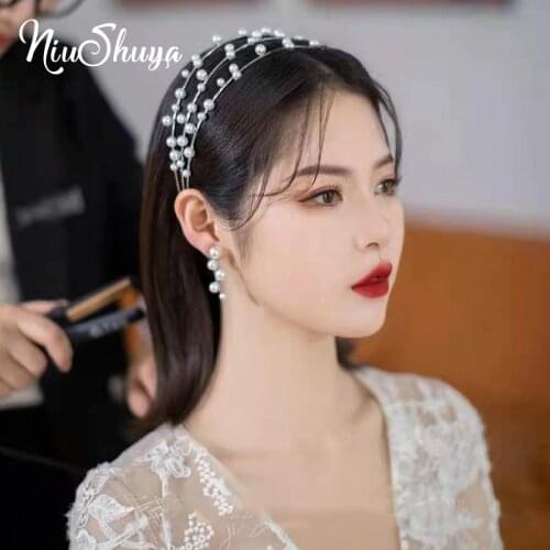 NiuShuya Girls Bridal Hair Accessories Pearl 3 Layers Headbands For Women Wedding New Hair Jewelry Party Headwear