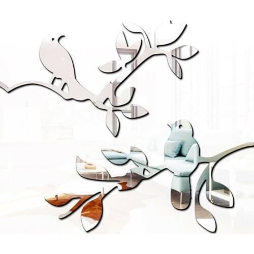 Diy Birds Tree Mirror Decorative Wall Sticker Home Salon Decor Bedroom Living Room Decoration Wall High Quality Art Poster