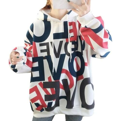 Zuolunouba 2020 Winter New Cartoon Letter Printing Women Hoodie Casual Loose Plus Velvet Thick Plus Size Warm Ladies Sweatshirt