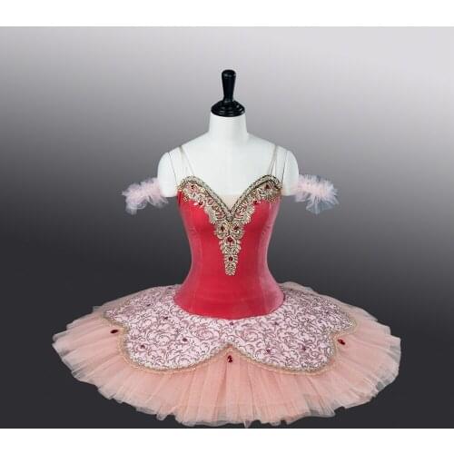 New Arrival Professional Ballet Tutu ATS9007 Red Velour Elastic Tutu Dresses Peach Color Pancake Flower Fairy Stage Wear