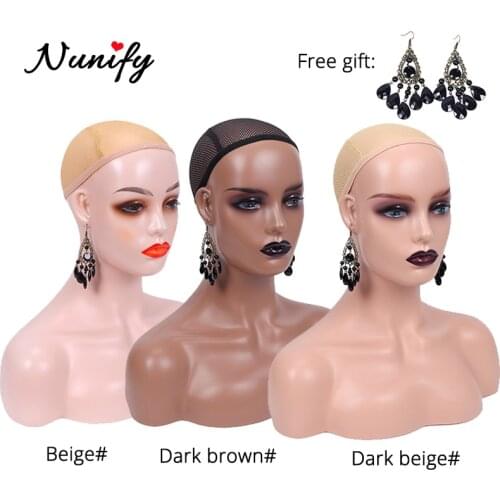 Nunify Black Mannequin Head Female Realistic Fiberglass Mannequin Head Bust Sale For Wig Jewelry Hat Earring Display Nice Dummy