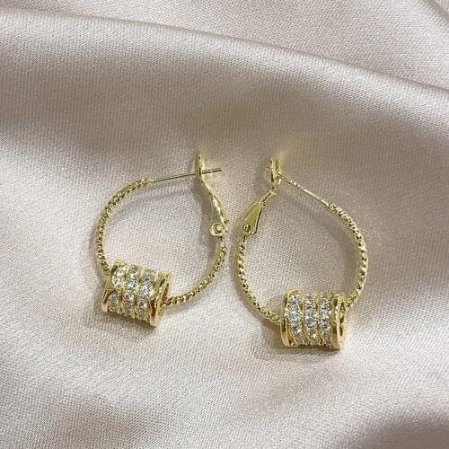 Origin Summer Temperament Circle Geometric Hoop Earring for Women Shining Rhinestone Geometric Gold Metallic Earring Jewellery