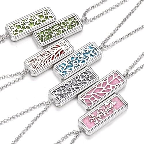 Aromatherapy Diffuser Necklace Jewelry Rectangle Stainless Steel Magnetic Perfume Locket Pendant Essential Oil Locket Necklace