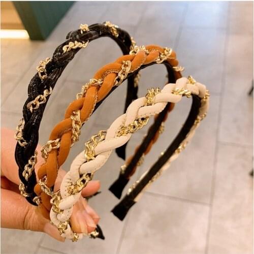 Wholesale Fashion New Braided Headbands for Women Hair Accessories Chain Thin Cross Hair Band Headwear Solid Color Headband