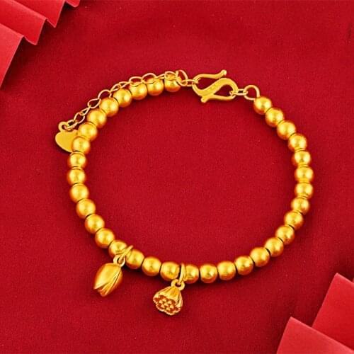 Simple Ethnic Style Jewelry Yellow Gold Filled Lotus Transfer Beads Chain Bracelet