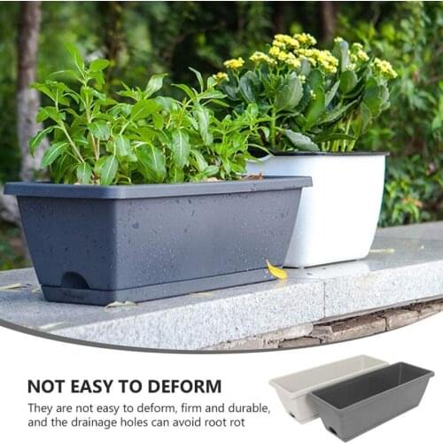 4 Pack Rectangular Window Box Planters with Trays Flower Pot Plant Growing Container for Windowsill Patio Balcony Porch