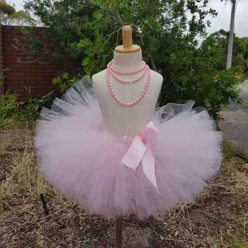 Pink Baby Girls Tutu Skirts Infant 100% Handmade Fluffy Ballet Dance Tutus Pettiskirts with Ribbon Bow Kids Party Skirts