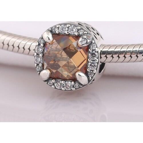 Authentic S925 Bead DIY Jewelry Radiant Grains Of Energy Charm fit Lady Bracelets Brown & Clear CZ