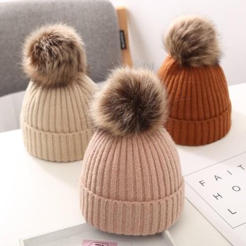 Kids Hat Autumn Winter Children Girl Boy Beanie Cap Solid Color Knitted Thick Warm Crochet Bonnet Hat Kids Accessories